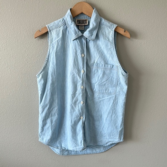 Vintage FORENZA Light Blue Denim Button Down Sleeveless Top Small - Picture 2 of 8